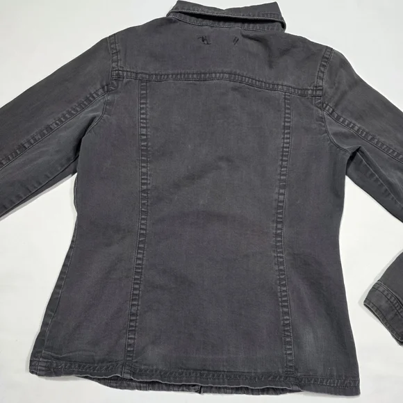 FOX Y2K Gray Denim Jacket Women XS Fitted Trucker Vintage Style - Picture 3 of 8